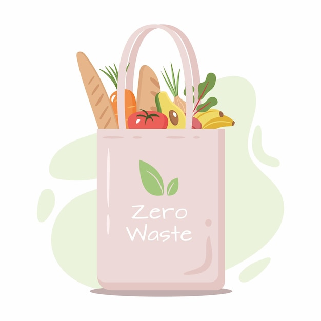 Reusable grocery eco bag with vegetables isolated from white background. Zero Waste (Say no to plastic) and food concept. 