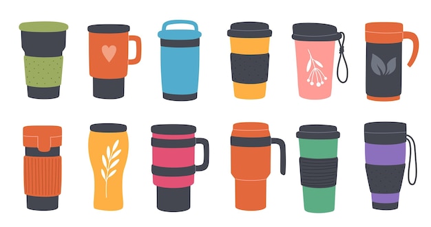 Vector reusable thermo mugs tumbler thermos travel cup