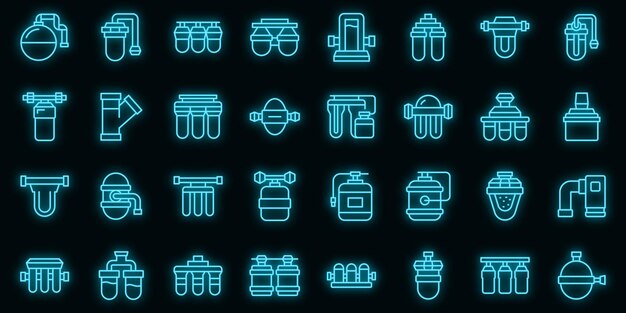 Reverse osmosis system icons set outline vector Aqua filter vector neon