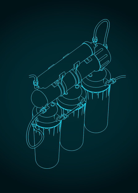 Reverse osmosis system isometric blueprint