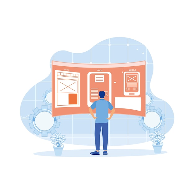 Vector review wireframe layout design sketches for responsive web content with ar screens