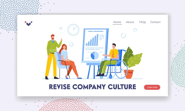 Revise Company Culture Landing Page Template Conference Room Meeting or Seminar with Disabled Business Character