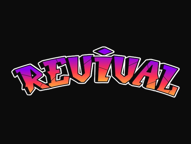 Revival word trippy psychedelic graffiti style letters