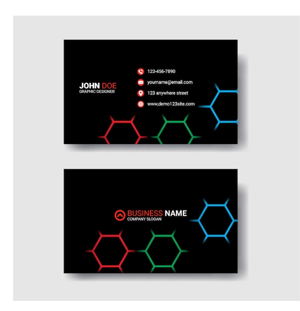 RGB color creative modern business card template design vector. Professional visiting card