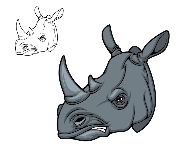 Vector rhino animal head mascot of black rhinoceros