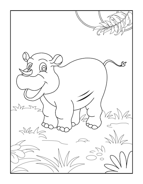 Rhino Coloring Book for kids Wild Animal Coloring Pages for Children