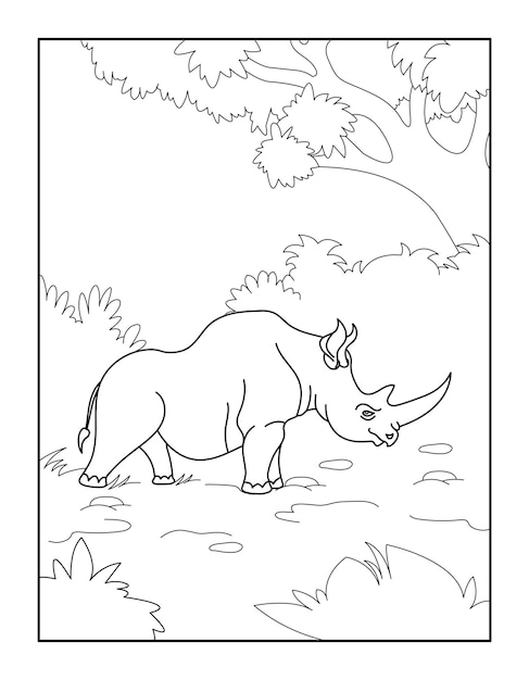 Rhino Coloring Book for kids Wild Animal Coloring Pages for Children