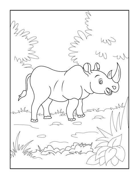 Rhino Coloring Book for kids Wild Animal Coloring Pages for Children