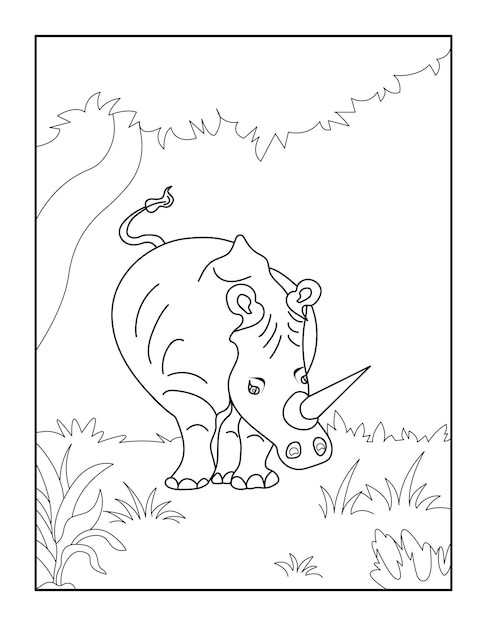 Rhino Coloring Book for kids Wild Animal Coloring Pages for Children