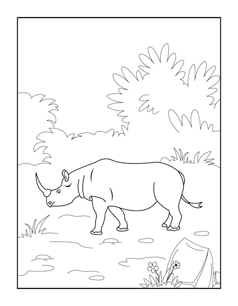 Rhino Coloring Book for kids Wild Animal Coloring Pages for Children