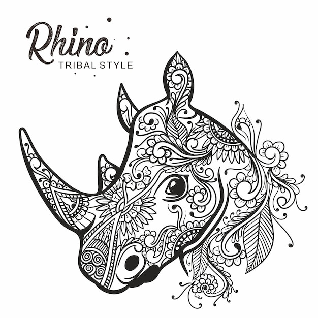 Rhino head tribal style Hand drawn