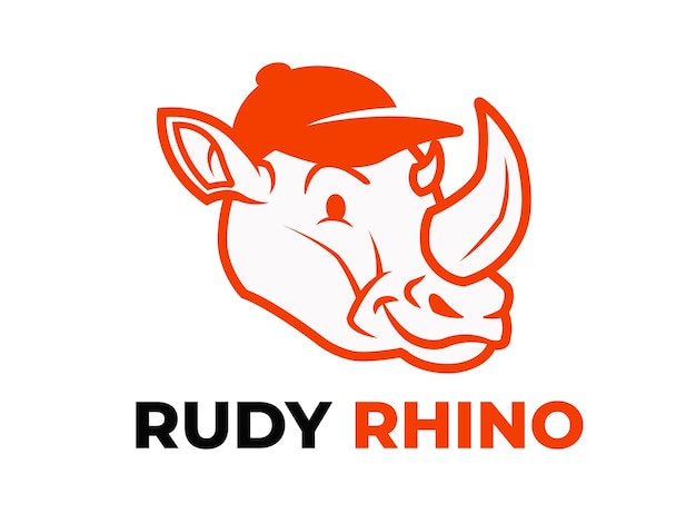 Rhino Head Wearing Cap Monoline Outline Logo Vector Icon Illustration for Branding