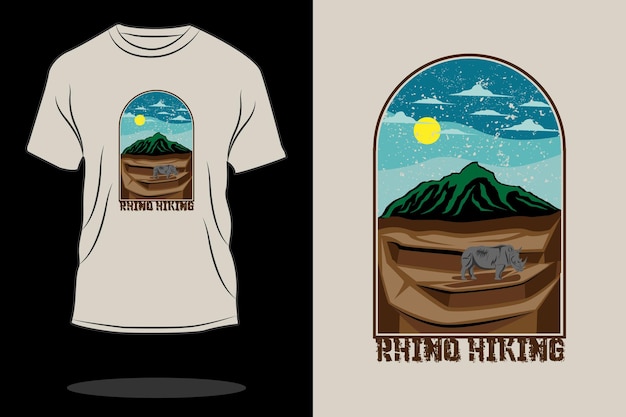 Rhino hiking retro t shirt design