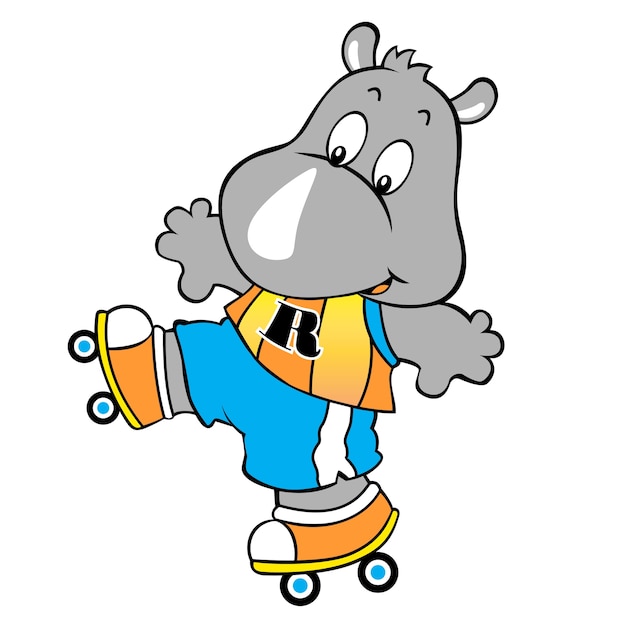 Rhino the roller skate, vector cartoon illustration 