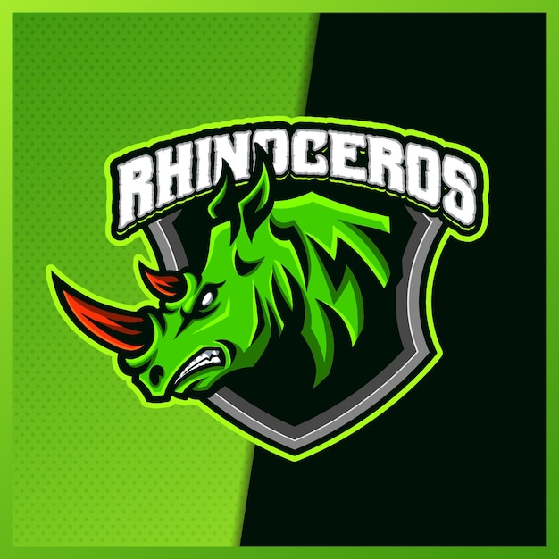 Rhinoceros mascot esport logo design illustrations vector template, rhino logo for team game streamer youtuber banner twitch discord, flat cartoon style