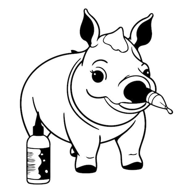 Vector rhinoceros with a bottle of water vector illustration