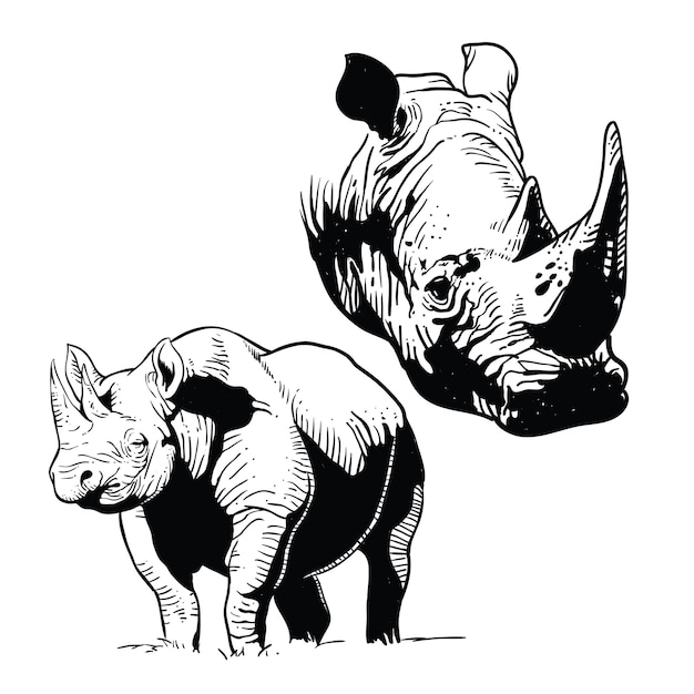 Rhinos Line Art Vector