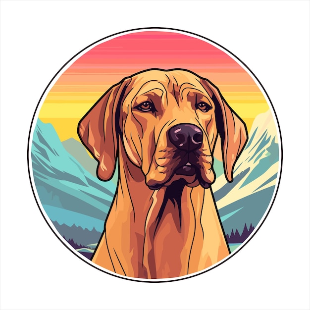 Rhodesian Ridgeback Dog Breed Watercolor Cartoon Kawaii Snow Mountains Pet Isolated Illustration