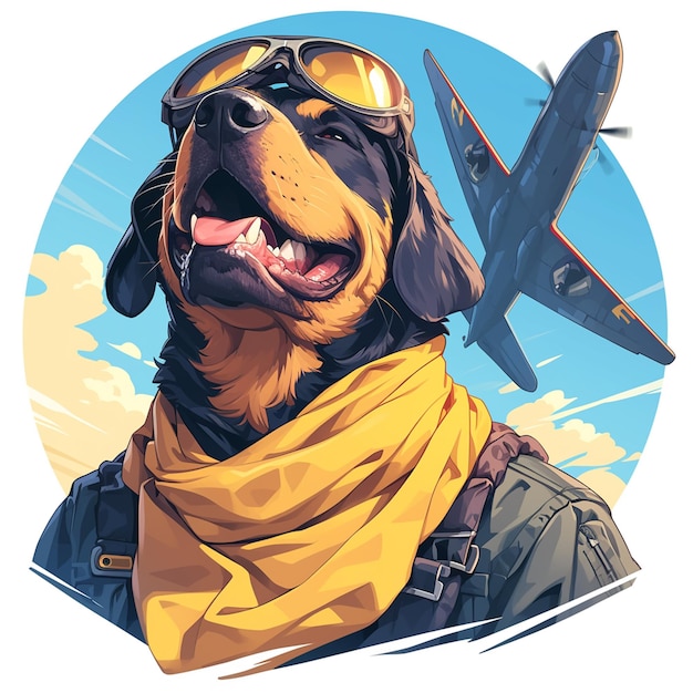 A rhythmic dog pilot cartoon style