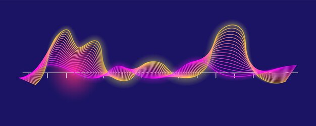 Vector rhythmic sound wave spectrum isolated on dark background