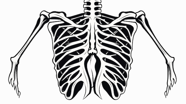 Vector rib cage tattoo in black line style