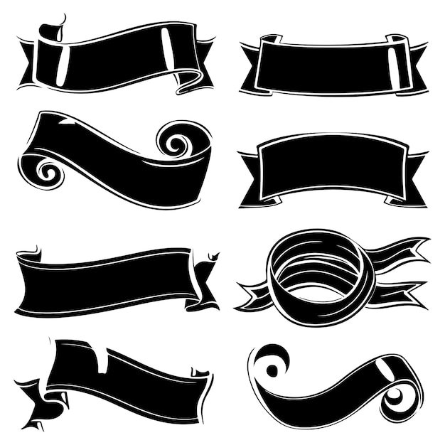 Vector ribbon banner and decorative element silhouette