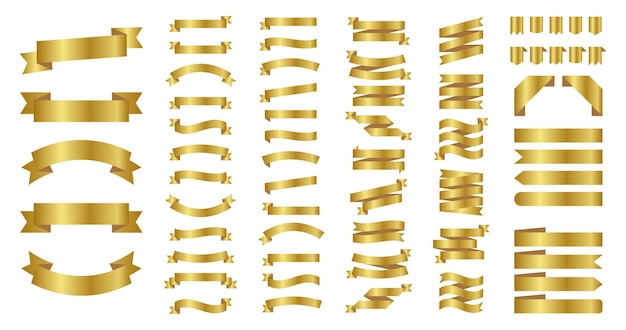 Ribbon or banner. Ribbon gold colored. Set ribbons or banners.