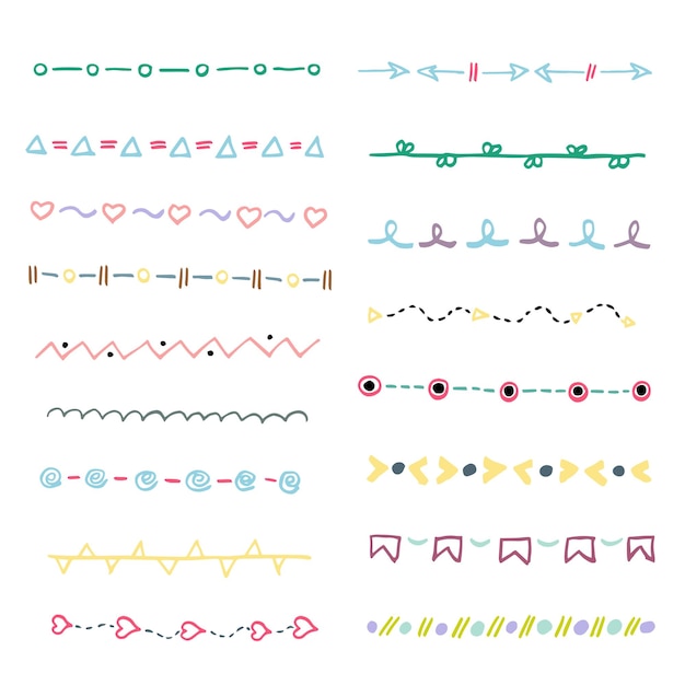 Vector ribbon borders dividers set hand drawn brush strokes lines collection doodle decorative design elements