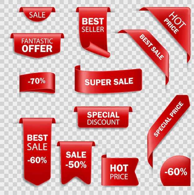 Ribbon sale badges, banners, price tags. Tags set. Sale hot price offer