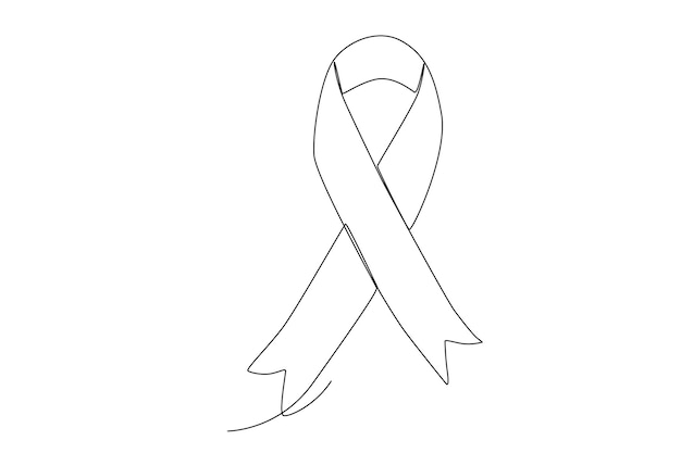 Ribbon to support world cancer campaign awareness one line art