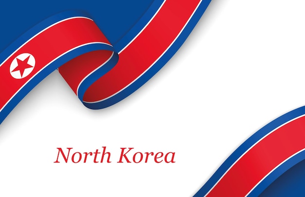 Vector ribbon with fllag of north korea on white background