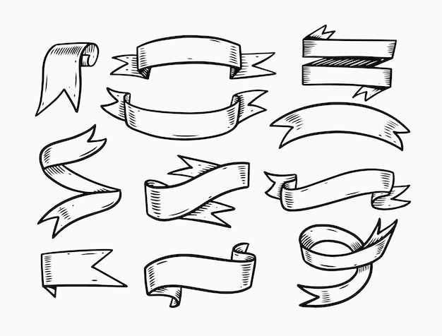 Ribbons doodle set elements illustration