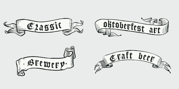 Ribbons hand drawn engraving style illustration Oktoberfest vector emblem