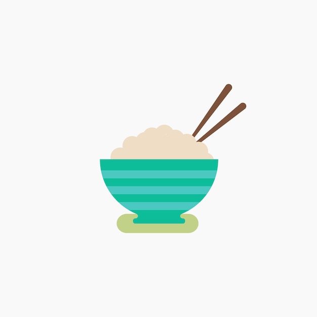 Rice bowl and chopsticks. Flat vector illustration.