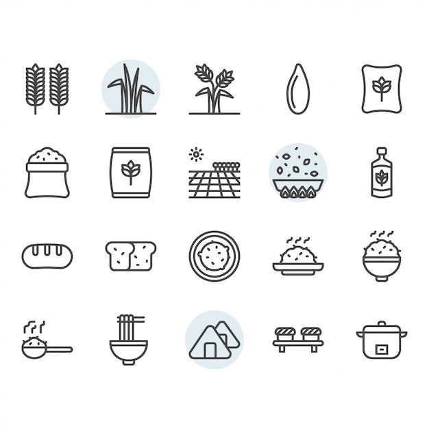 Rice icon and symbol set in outline