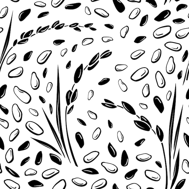 Rice plant grain Vector seamless pattern Natural organic food Hand drawn illustration