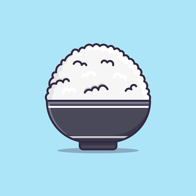 Rice in a round bowl cartoon vector