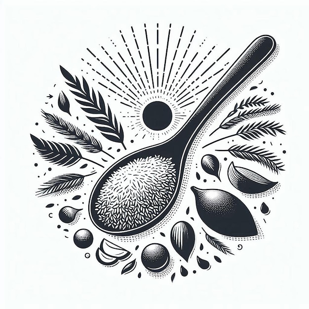 Vector rice serving spoon silhouette line art vector illustration on white background