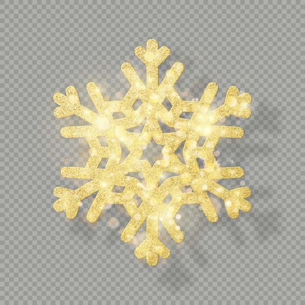 Rich Christmas texture decoration with glitter golden bokeh. Shine snowflake isolated on transparent background.