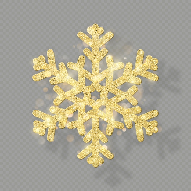 Rich Christmas texture decoration with glitter golden bokeh. Shine snowflake  on transparent background. 