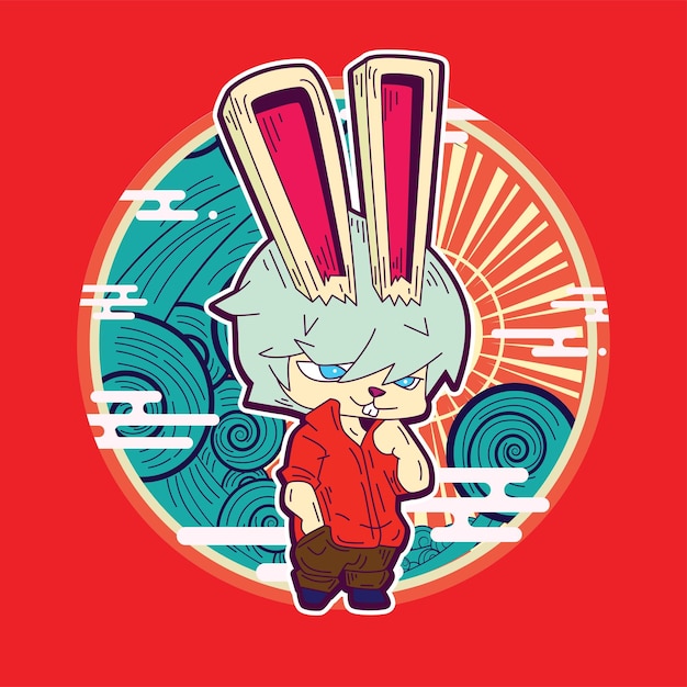 Rich Rabbit illustration for new year logo, notebook, and background