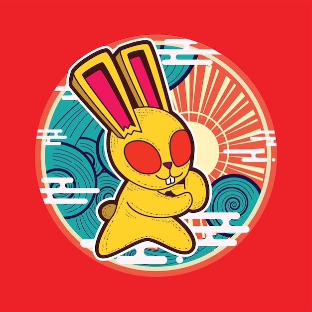 Rich Rabbit illustration for new year logo, notebook, and background