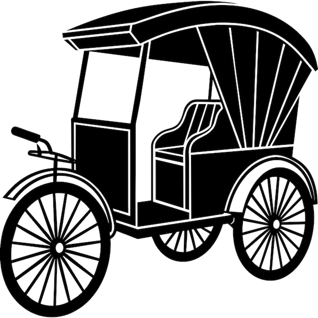 rickshaw black silhouette vector vector illustration linocut