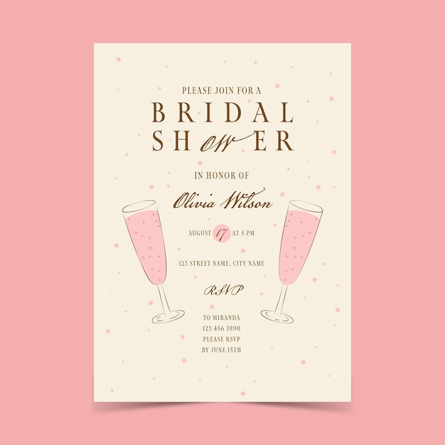 Vector ridal shower vintage invitation wedding invitation with pink champagne