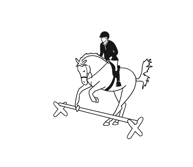 Rider and horse training black and white illustration