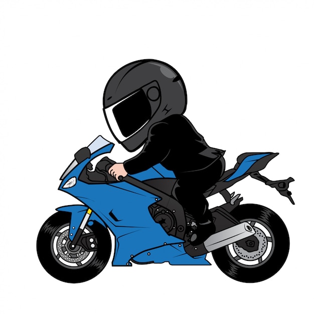 Rider Speeding Motorcycle in Black Suit cartoon vector