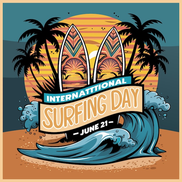 Vector riding the waves a tribute to international surfing day