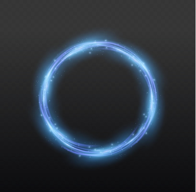 Ring of blue flame fiery round frame of silver fire glowing neon swirl Shining circle light