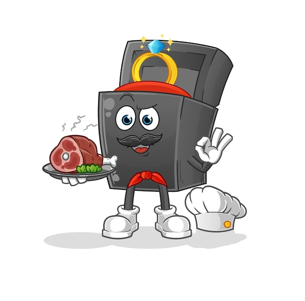 Ring box chef with meat mascot cartoon vectorxA