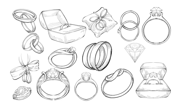 Vector ring jewelry handdrawn collection